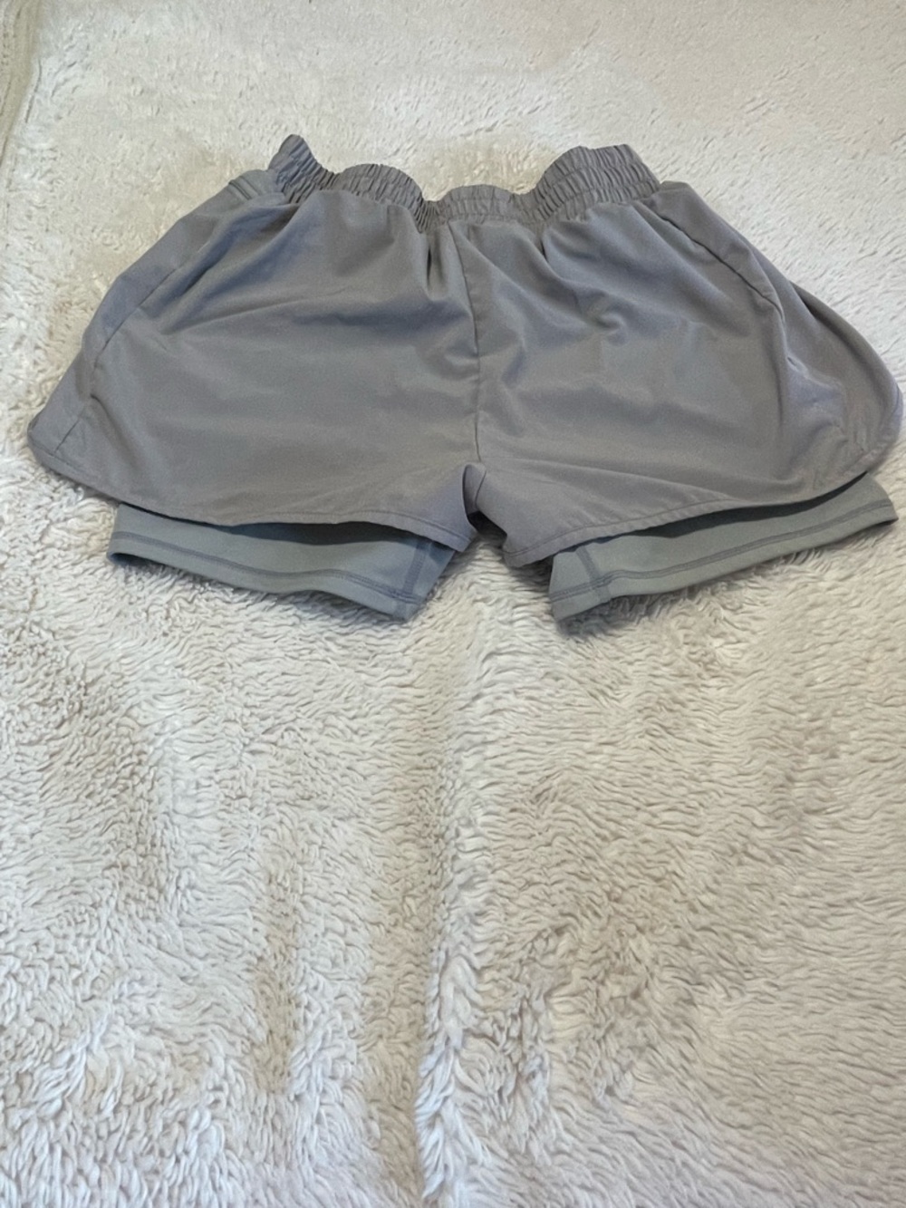 Women's Gray Athletic Layered Running Shorts with Inner Liner. Item # 11415